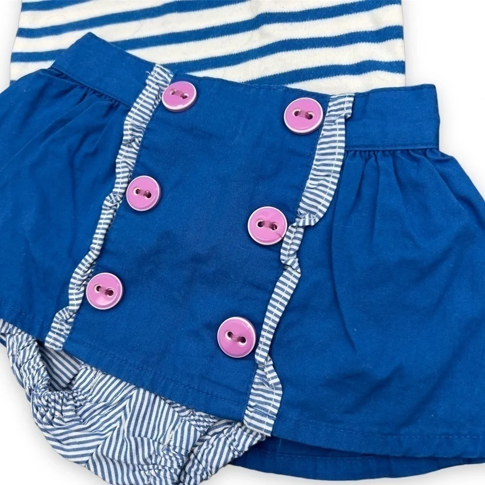 Gymboree Hippos And Bows Striped Sailor Top Blue Skirted Bloomers‎ 0-3 mo.